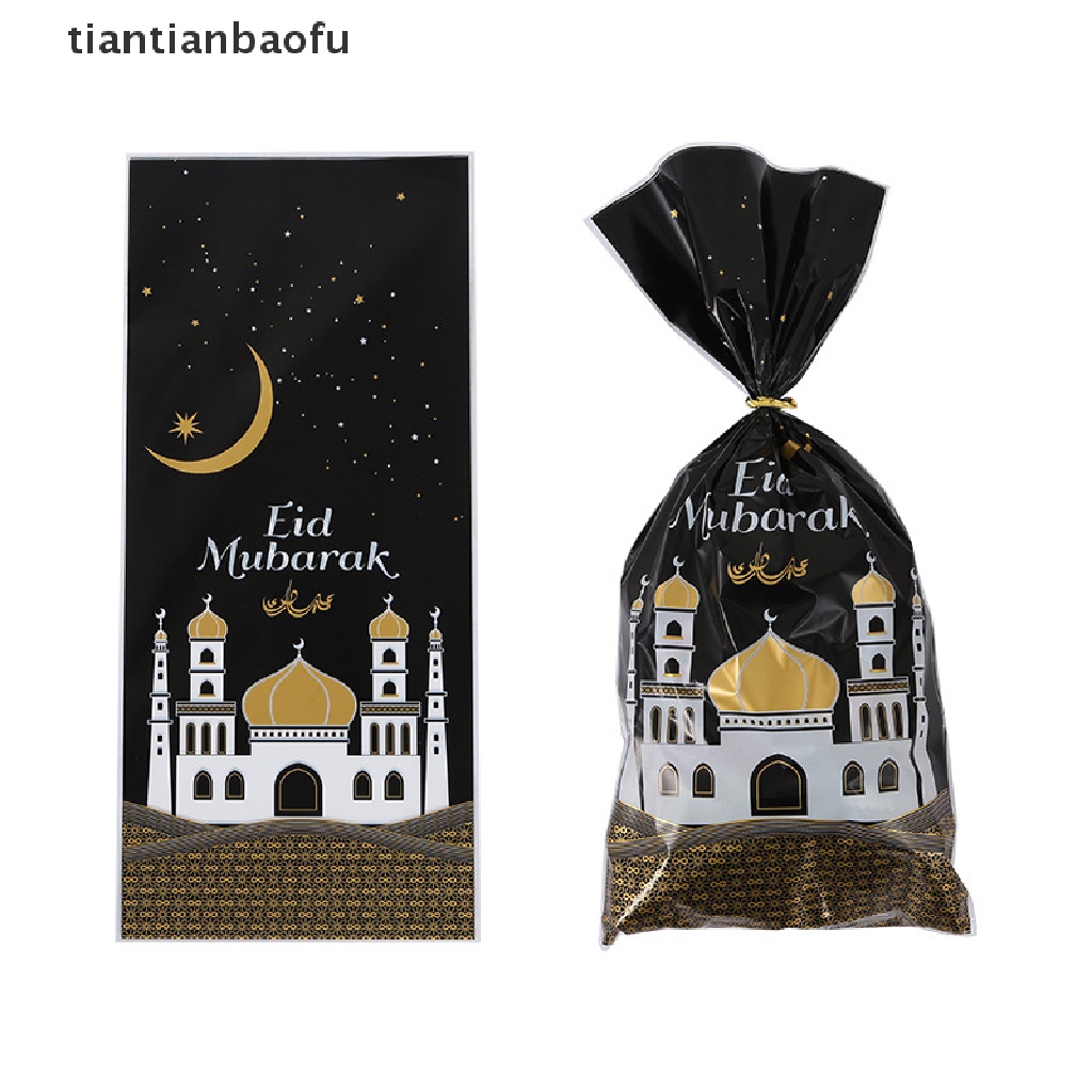 [tiantianbaofu] 50 Pcs Eid Mubarak Hadiah Tas Plastik OPP Permen Cookie Bag Perlengkapan Pesta Muslim Butik