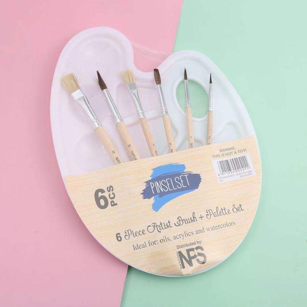 [Elegan] Art Oval Palette Brush Set Portable Anak Menggambar Mewarnai Kuas Guas Siswa Palet Lukisan Minyak