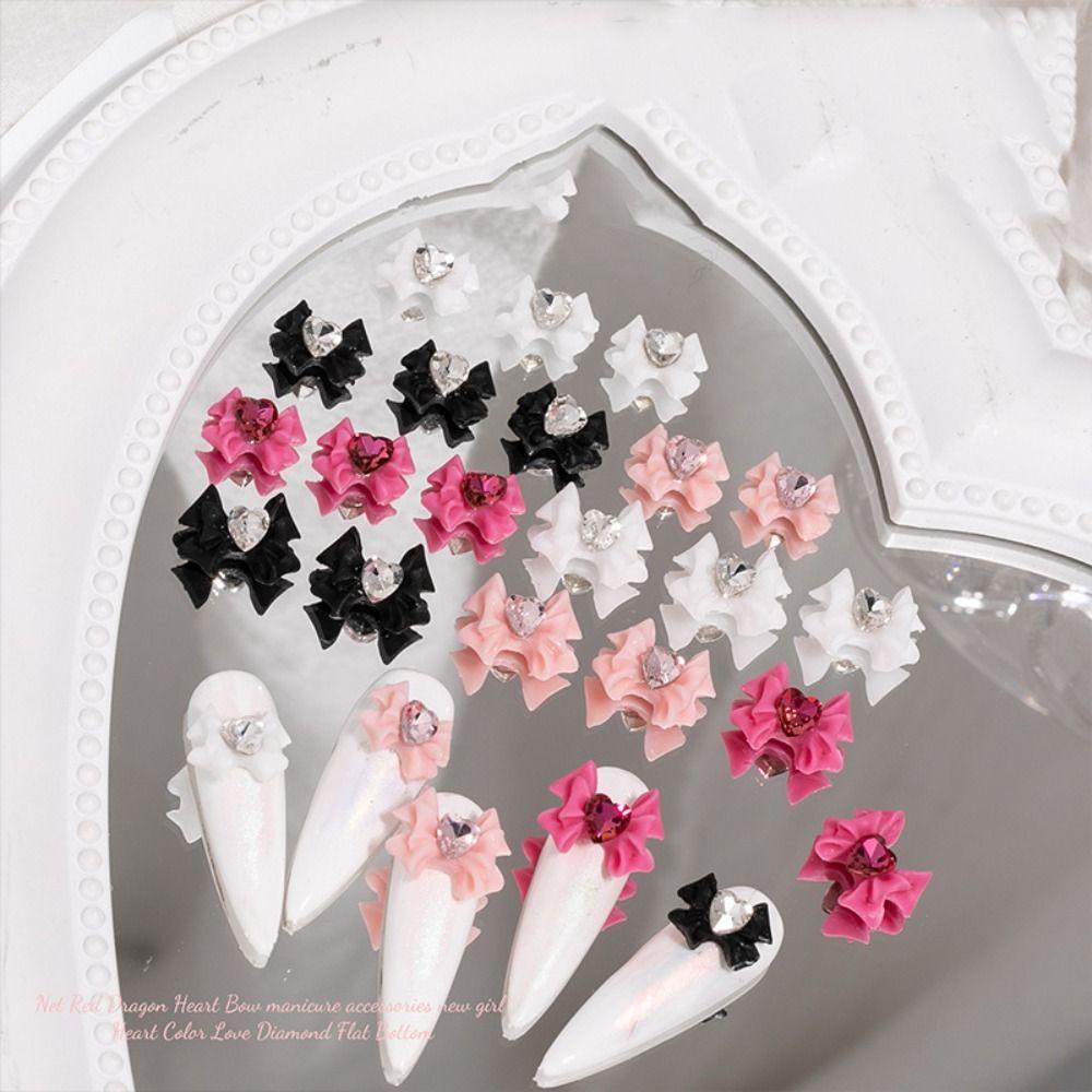 Mxbeauty Pesona Kuku Pink Hitam Alloy Rhinestones Hitam Putih Dekorasi Nail Art