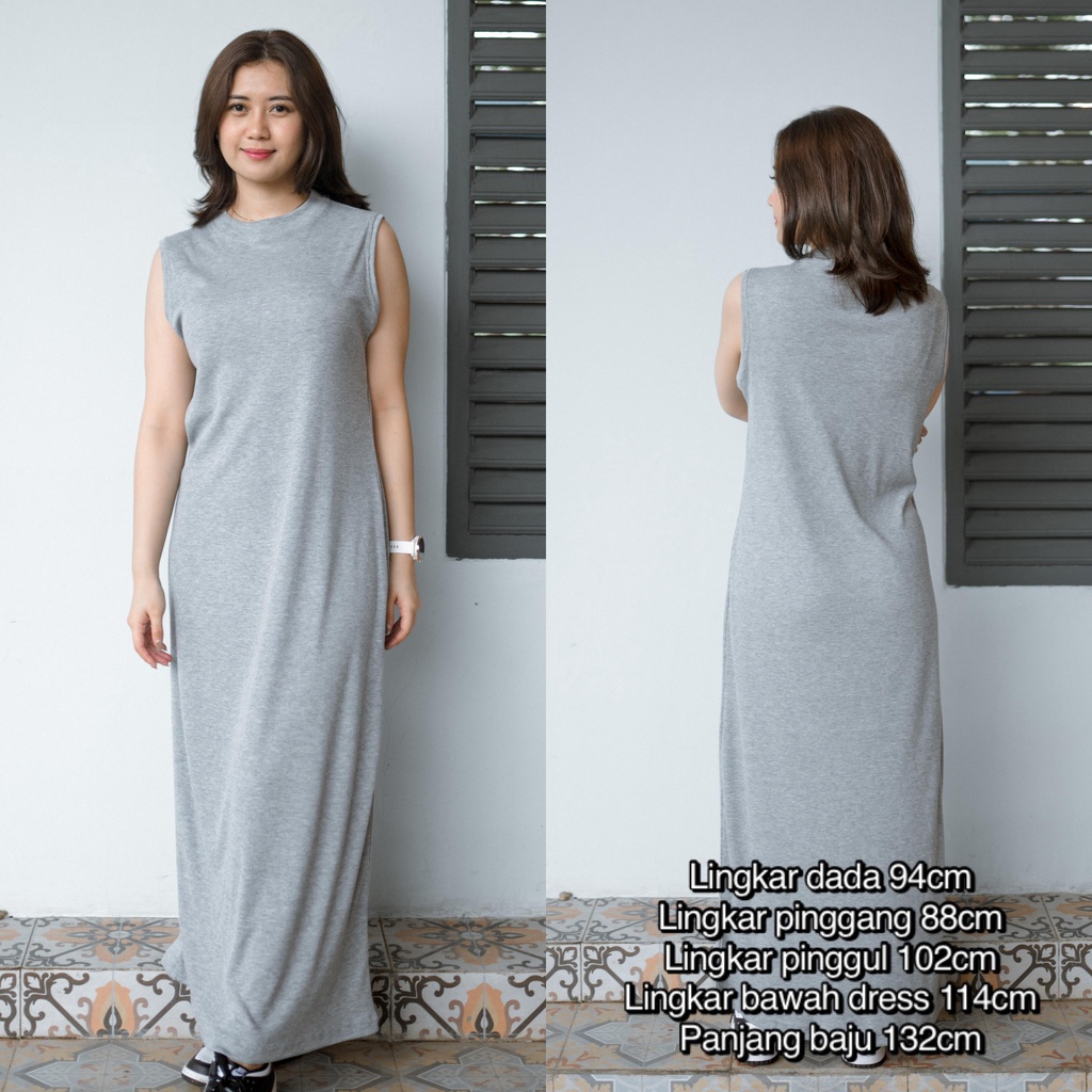 Alea Inner Dress Knit Inner Rajut Tanpa Lengan Long Dress