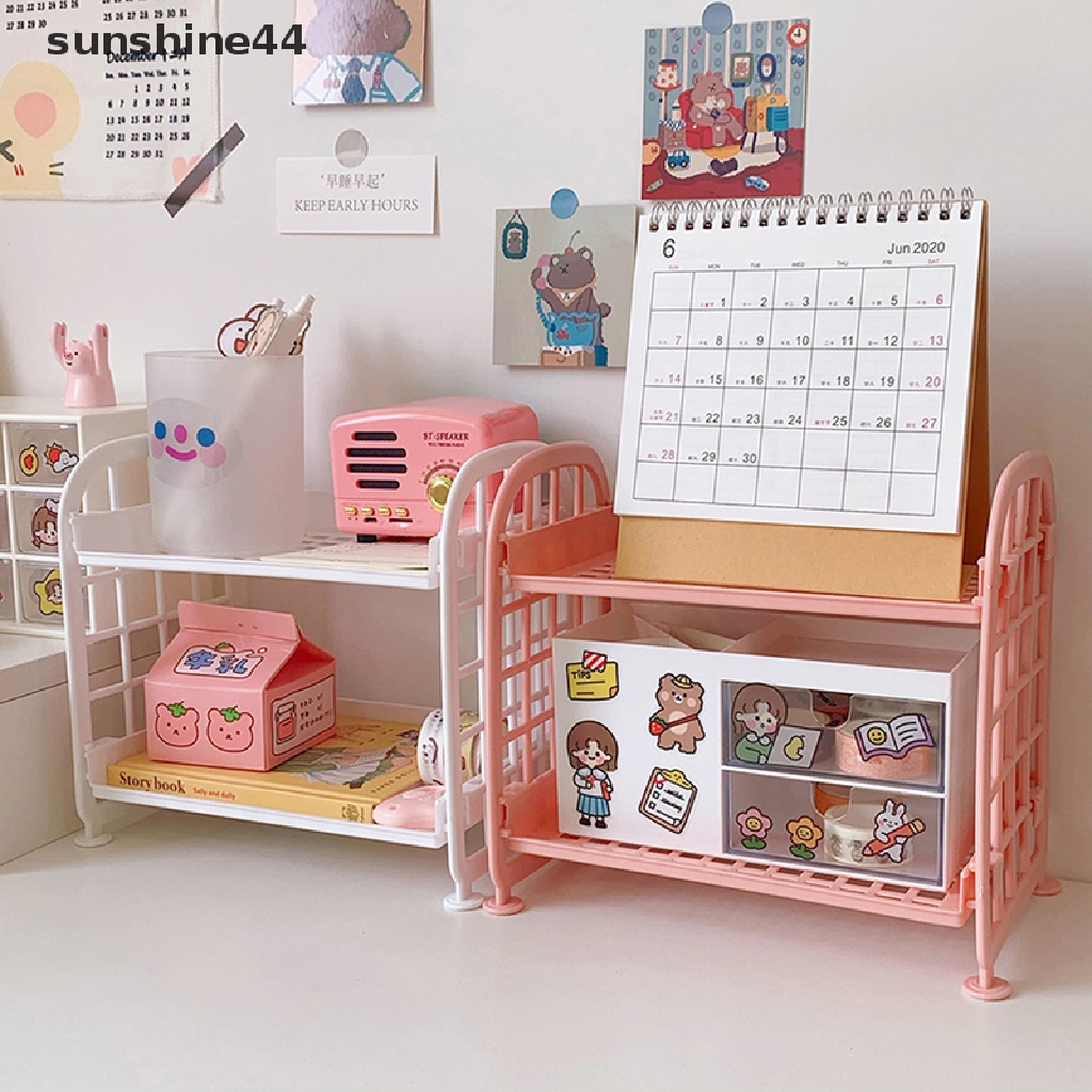 Sunshine Kawaii Rak Macaron Meja Desktop Organizer Rak Penyimpanan Lipat Hollow Shelf ID