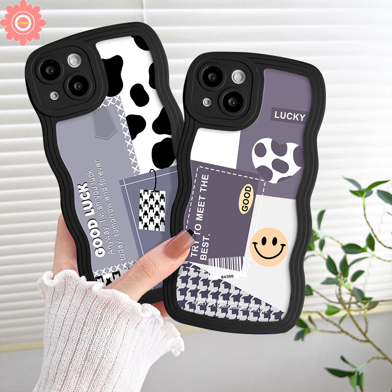 IPHONE Fashion Smile Leopard Casing Kompatibel Untuk Iphone11 12 13 7Plus 14 Pro Max7 6 6s 8 14 Plus XR X XS Max SE 2020 Splicing Motif Houndstooth Tpu Lembut Bergelombang Penutup Tepi