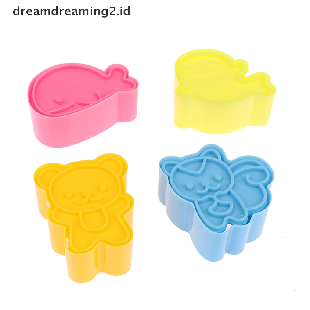 (hot) 4pcs/set Lucu Samll Dolphin Samll Seal Squirrel Bear Sandwich Cookie Mold Pemotong Pemotong Cookie Kue Decorag Cetakan Alat Mini Sandwich Die Rice Ball Mold Alat Dapur//