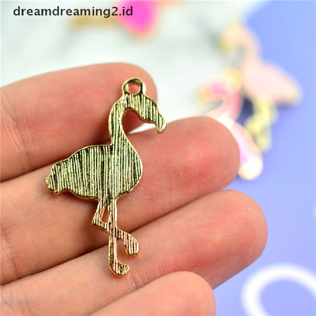 (hot) 10pcs/lot Alloy Enamel Flamingo Ch Pedant Kerajinan Temuan Perhiasan DIY Hadiah//