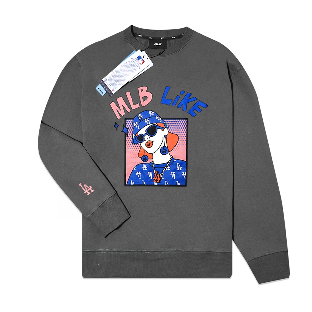 M7B Like LA Dodgers Cartoon Overfit Sweatshirt Dark Grey