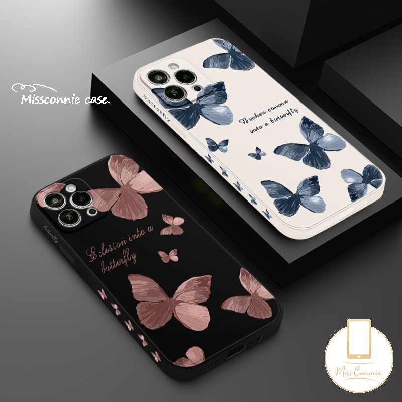 Casing Pola Sisi Kupu-Kupu Fantasi Retro Kompatibel Untuk iPhone 7Plus 11 14 13 12 Pro Max X XR XS Max 7 6S 8 6 Plus SE 2020 Tepi Lurus Lembut Tpu Phone Cover