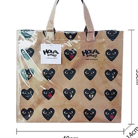 Sera trendy all-match one-shoulder heart handbag PVC transparan tas belanja kertas kraft berkapasitas besar siswa tote bag