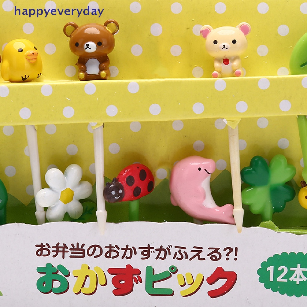 [happy] 12pcs/set Mini Plants Animal Kartun Food Picks Anak Snack Garpu Buah [ID]