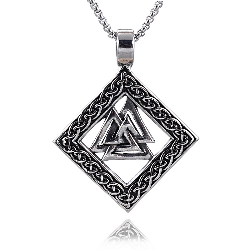 [Z H Perhiasan] Vintage Nordic Viking Punk Cross Segitiga Rune Liontin Pria Dan Wanita Fashion Stainless Steel Kalung Hip Hop Pesta Perhiasan Aksesoris