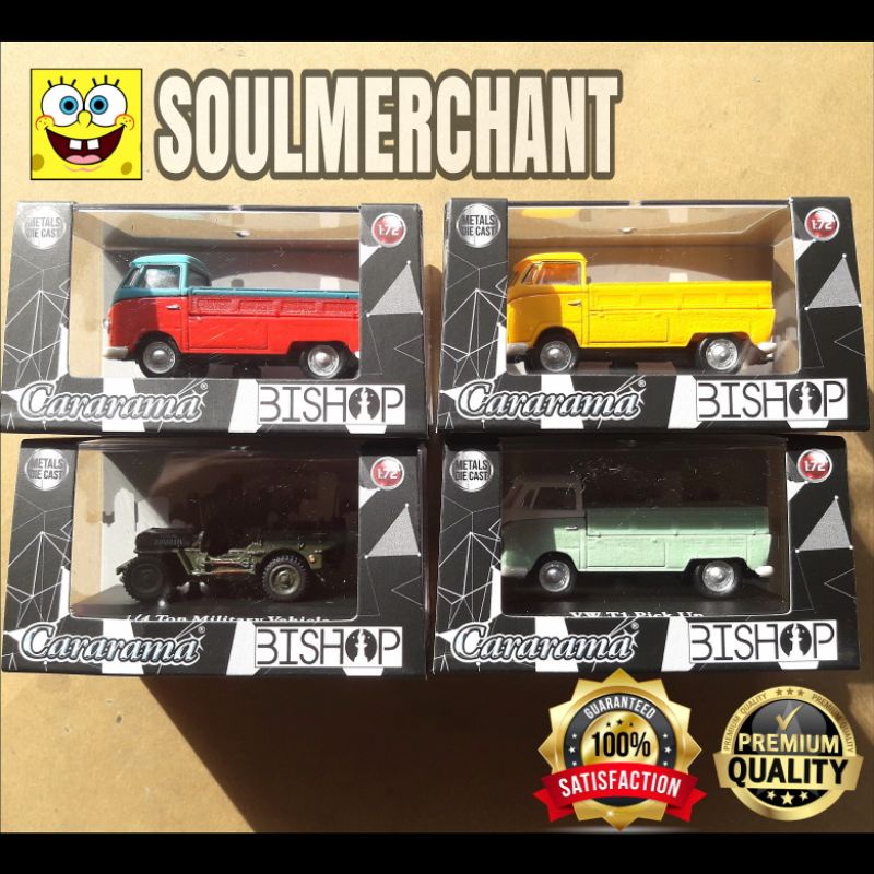 CARARAMA VW VOLKSWAGEN T1 PICKUP & JEEP WILLYS SET 4 PCS - SKALA 1:72 BISHOP EXCLUSIVE
