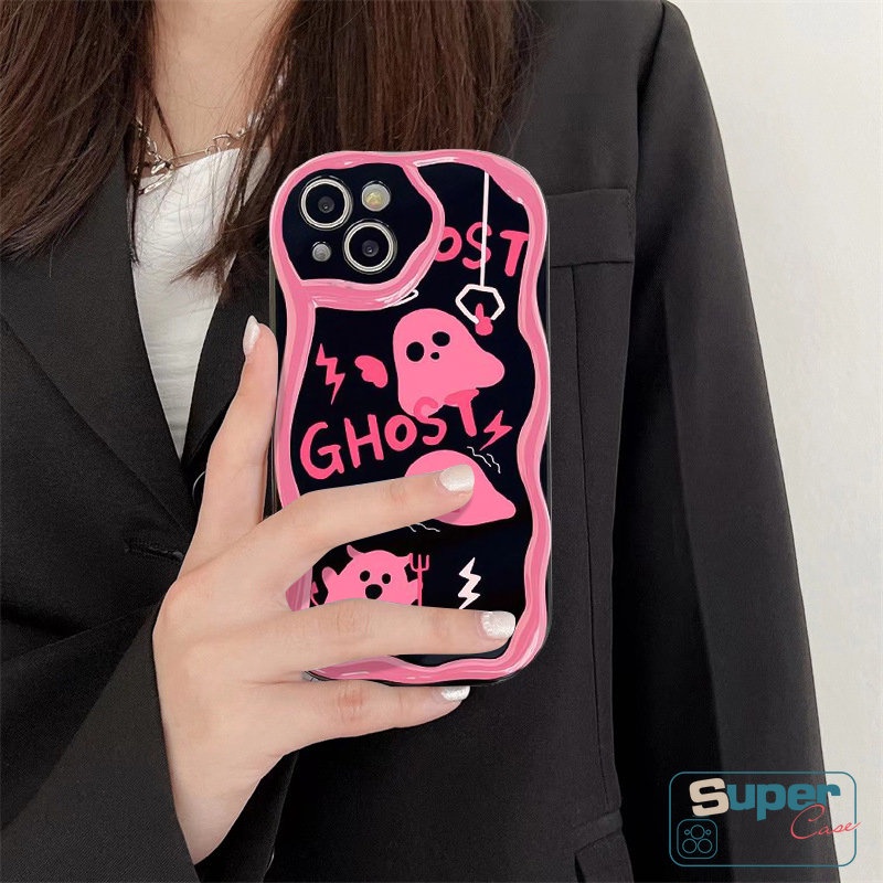 IPHONE Casing Ponsel Shockproof Kompatibel Untuk Iphone7 8 6s 6plus XR X13 14 11 12 Pro Max XS Max SE 2020 Lucu Lucu Pink Soul Ghost Glossy 3D Wavy Curved Edge Soft Tpu Cover