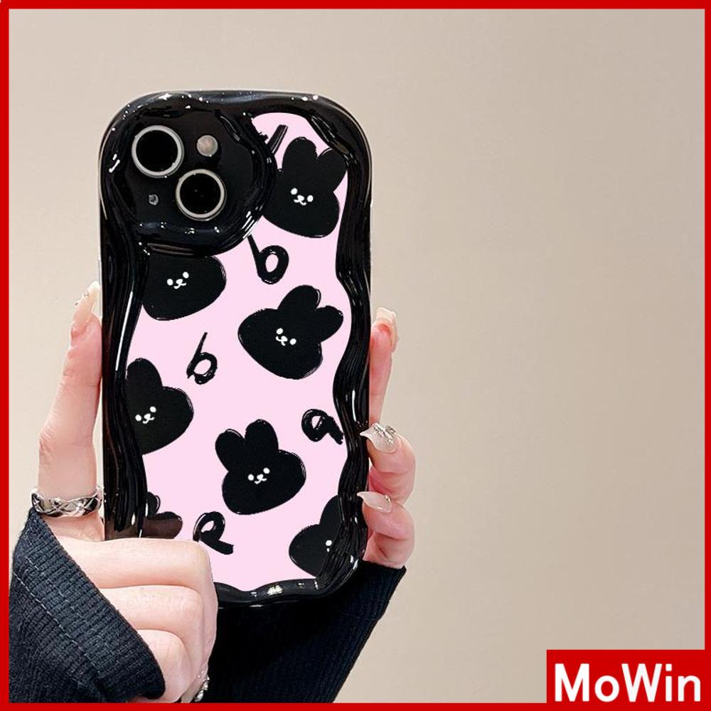 For iPhone 14 Pro Max iPhone Case 3D Curved Edge Wave Glossy Black TPU Airbag Shockproof Camera Cover Cute Rabbit Compatible with iPhone 13 Pro max 12 Pro Max 11 xr xs max 7Plus