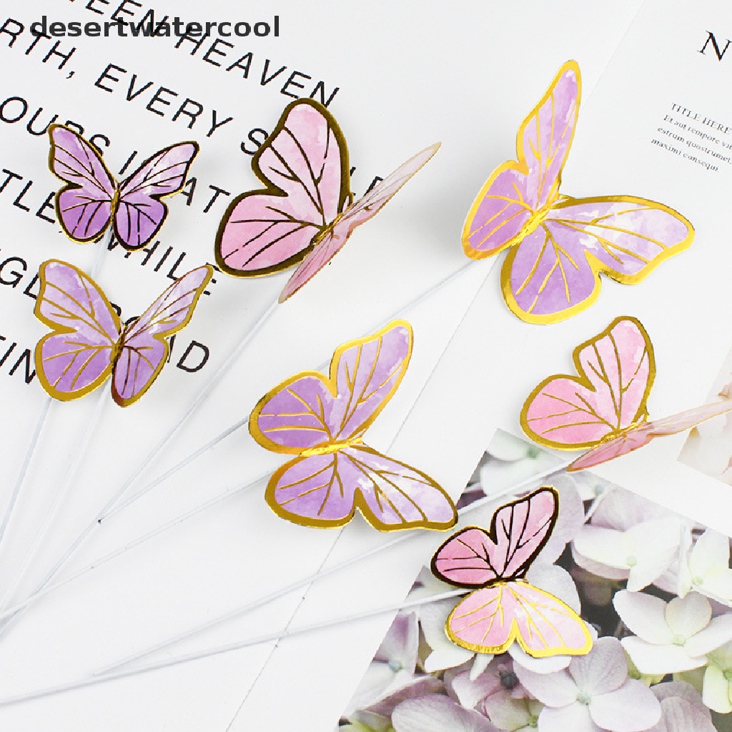 Deid 10Pcs/Set Kupu-Kupu Hiasan Kue Pesta Pernikahan Perlengkapan Kue Ulang Tahun Kue Martijn