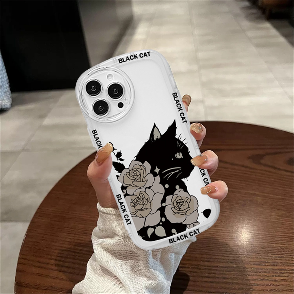 Redmi Note 11S 11 Pro Redmi 10C 10A 9C 9T 9A Note 10S Note9 Pro 9S Note8 Pro Note7 Poco M3 X3 Pro NFC Bunga Dan Kucing Hitam Bening Lembut TPU Case Binteacase