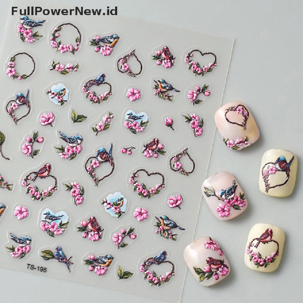 Power Bunga Hati 5D Stiker Kuku Lem Belakang Nail Decals Manicure Tips Untuk Anak Perempuan ID