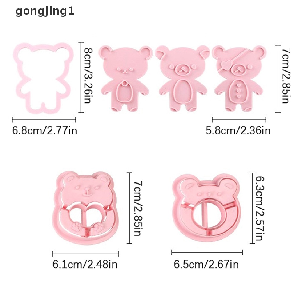 Ggg 2/4Pcs Cetakan Beruang Lucu Cookie Bear Stamper Biscuit Cutter Set DIY Cetakan Kue ID