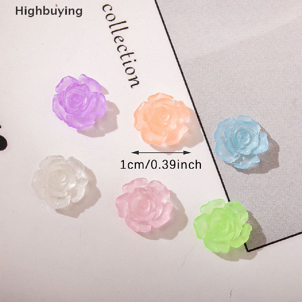 Hbid 50PCS 10MM Glow in The Dark Rose Nail Charm Flwoer Camellia Luminous Nails Art Dekorasi Aksesoris Manicure Perlengkapan Desainer Glory