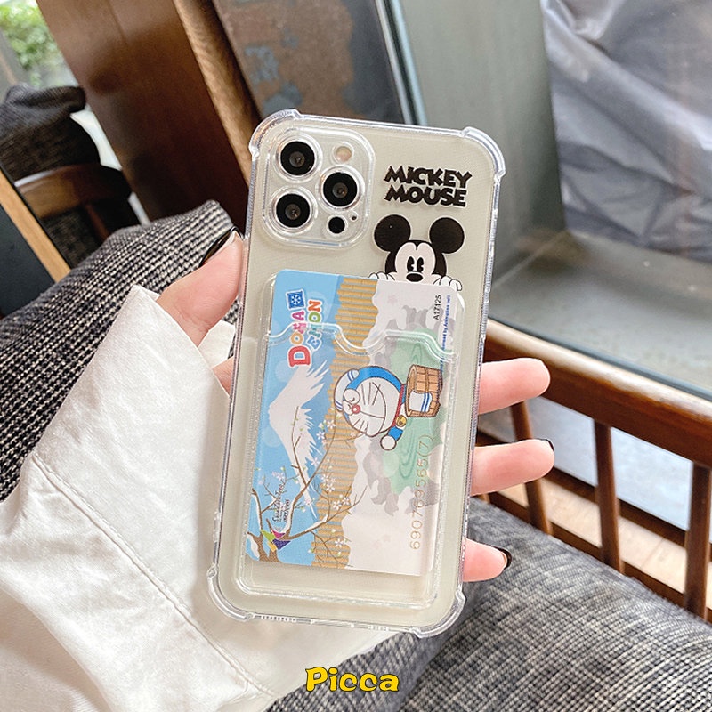 Case Untuk Samsung A04 A14 A12 A04E A50 A32 A13 A52 A22 A33 A53 A50s A20 A30 A73 A71 A51 A23 F22 A52s A72 A02s A03s A02 A03 S22 A30s A10s Cute Minnie Mickey Card Holder Soft Cover