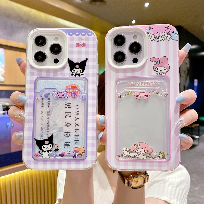 Kartu Pelindung 3in1 Desain Lengan Untuk iPhone Case14 13 12 11 Pro Max X XR XS Max7 8 Plus Kartun Kuromi Melodi Lucu