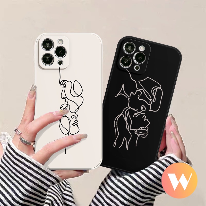 Casing Ponsel Motif Sisi Wajah Geometri Abstrak Seni Sederhana Kompatibel Untuk IPhone 7Plus 11 12 13 14 Pro Max 8 6S 6 7 Plus X XR XS Max SE 2020 Ilustrasi Tepi Lurus Soft Cover