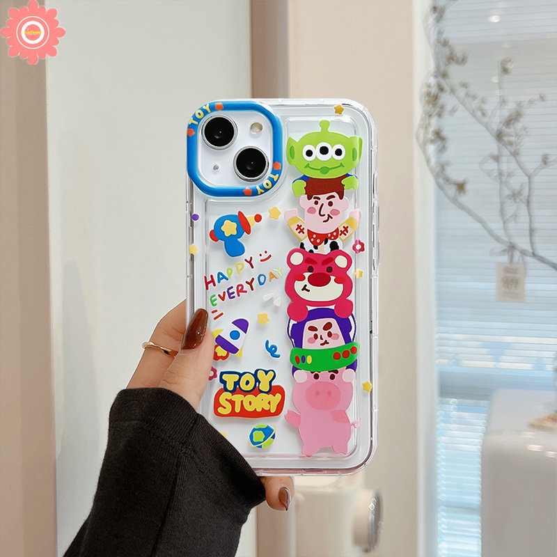 IPHONE Casing Ponsel Toy Story Kartun Yang Indah Kompatibel Untuk Iphone11 7Plus XR 14 13 12 Pro MAX 6 6S Plus X XS MAX Beruang Strawberry Lucu Buzz Lightyear Alien Shockproof Airbag Cases Cover