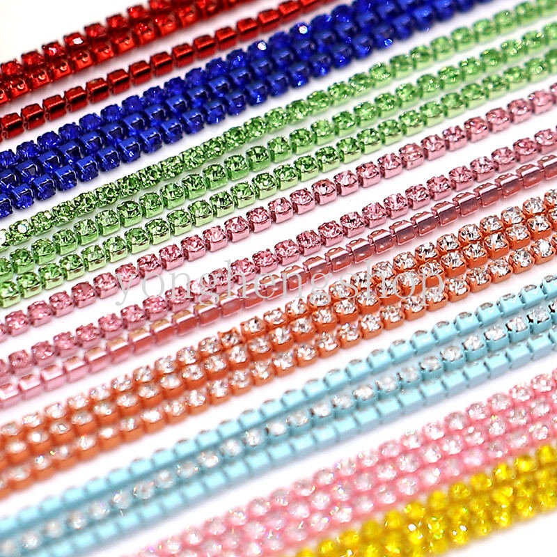 1m Colorful Kaca Kristal Berlian Imitasi Rantai Trim2/2.5mm Jahitan Rantai Sew-On Lem Di Cangkir Rantai DIY Kerajinan Tas Aksesoris Pakaian Dekorasi