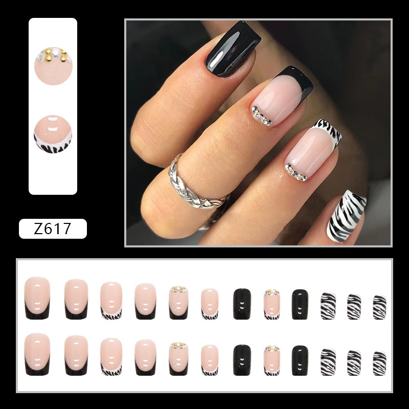 Z617 New Fashion Cantik Berlian Imitasi Dekorasi Kuku Palsu 24pcs/box