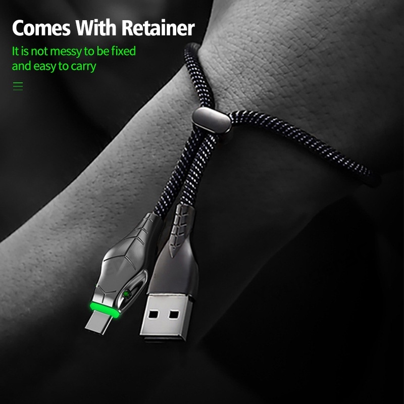 66w Super Fast Charging Type C Kabel 5A Charge Cord Black Mamba Charging Kabel USB Dengan Lampu LED Support Transmisi Data