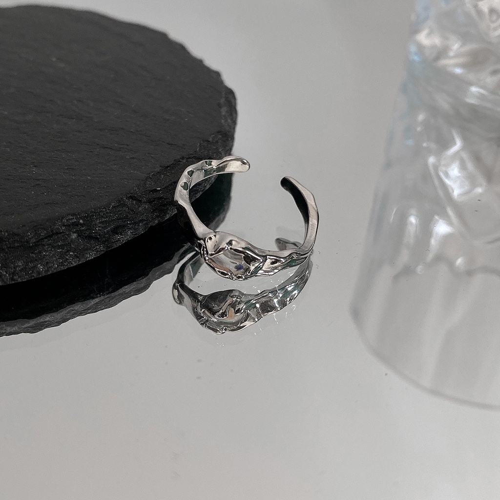 Gaya Baru Pembukaan Tidak Teratur Desain Niche Gelombang Moonstone Cincin Polos Ring