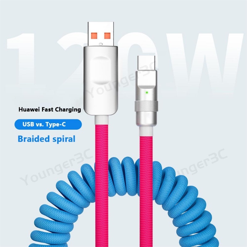 Macaroon 120W Kabel Pengisian Super Cepat 6A Garis Data Warna Tabrak Pegas Cocok Untuk USB Ke Tipe C Kabel PD Dengan Lampu Indikator