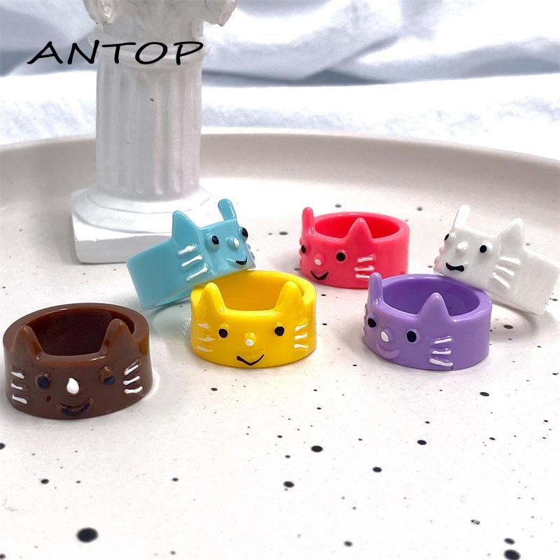 [Yumna] Cincin Akrilik Resin Kucing Lucu Cincin Tiga Dimensi Kartun Hewan Kecil