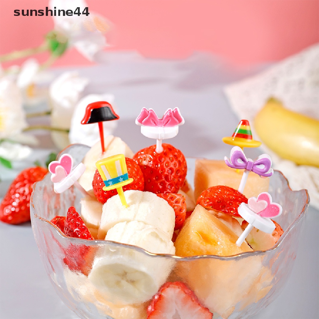 Sunshine 6Pcs Topi Mini Lucu Farm Kartun Food Pick Anak Snack Kue Dessert Makanan Buah ID