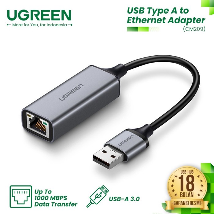 UGREEN LAN Ethernet Adapter CM209 USB-A Gigabit 1Gbps Alloy - CM209