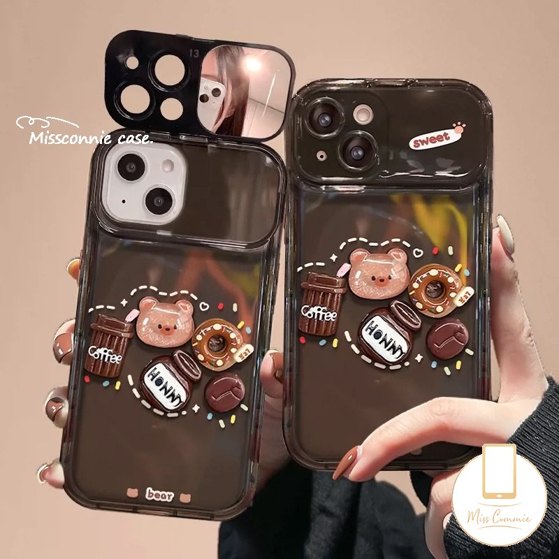 3d Kartun Lucu Mainan Beruang Kopi Donat Case Untuk Y20 Y12i Y15 Y17 Y11 Y12 Y20s Y12S Y20i Y20s G Y11s Y20A Y12A Y91C Y1S Y20G Y30G Kreatif Flip Make Up Cermin Shockproof Soft Case