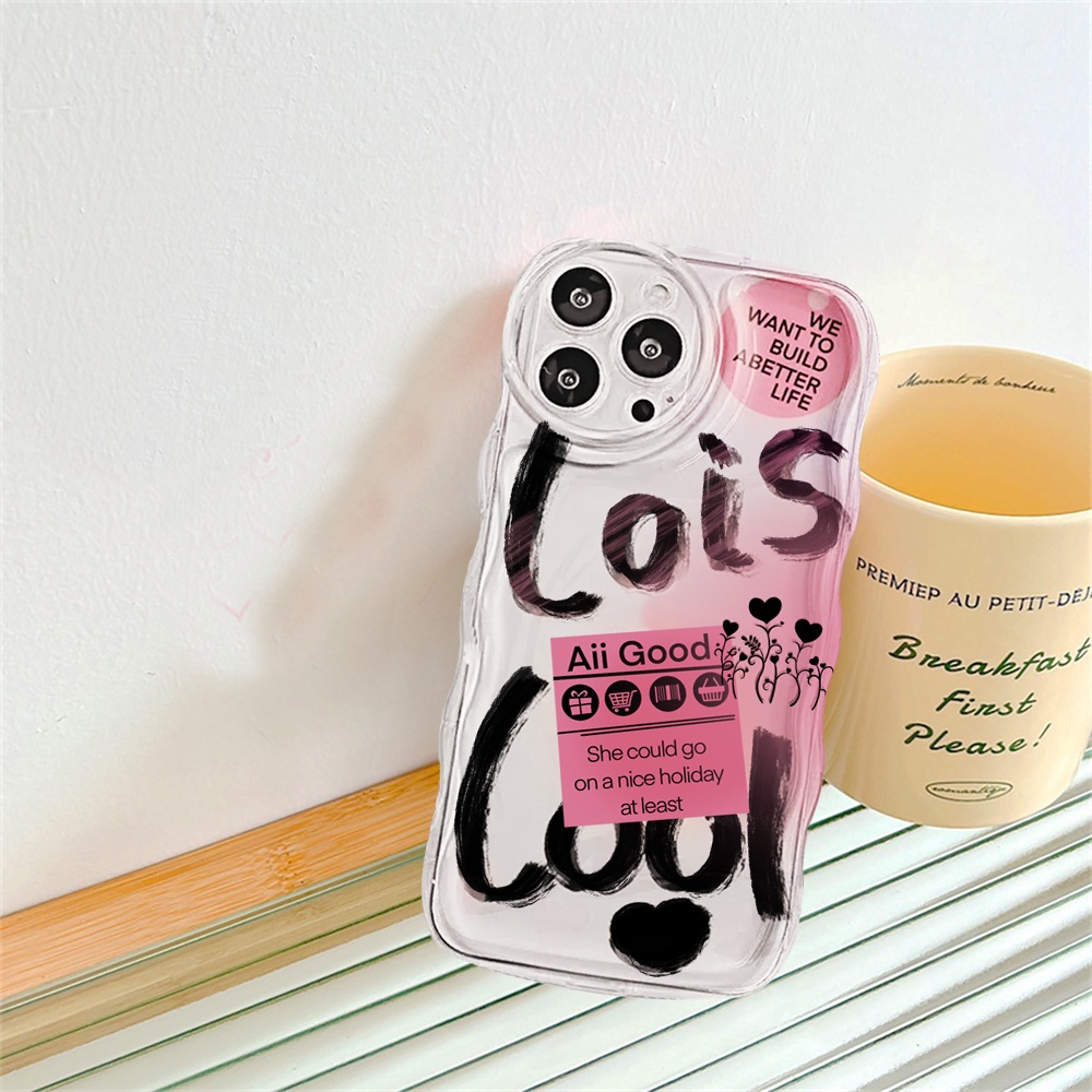 IPHONE Casing Mawar Pink Untuk Iphone14 14 Pro MAX IPhone13 Pro MAX 11PRO 11PRO MAX 12 12Pro MAX XR XS MAX 6 6S 7 8 Plus SE 2020 Doodle Label Wave Edge TPU Phone Cover