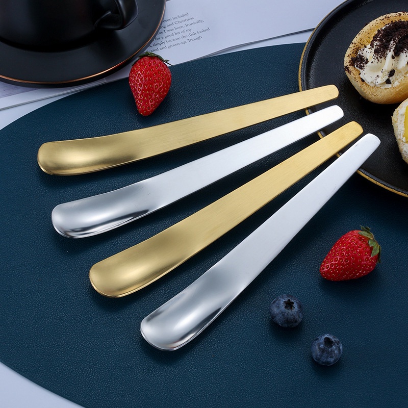 1pc Sendok Kopi Stainless Steel Dessert Tea Spoon Gaya Jepang Bertekstur Sendok Datar