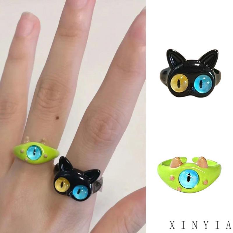 [xinyia.id11] Cincin Monster Kecil Kucing Hitam Lucu Mata Besar Manis Keren Kartun Lovely Girlfriend Couple Ring