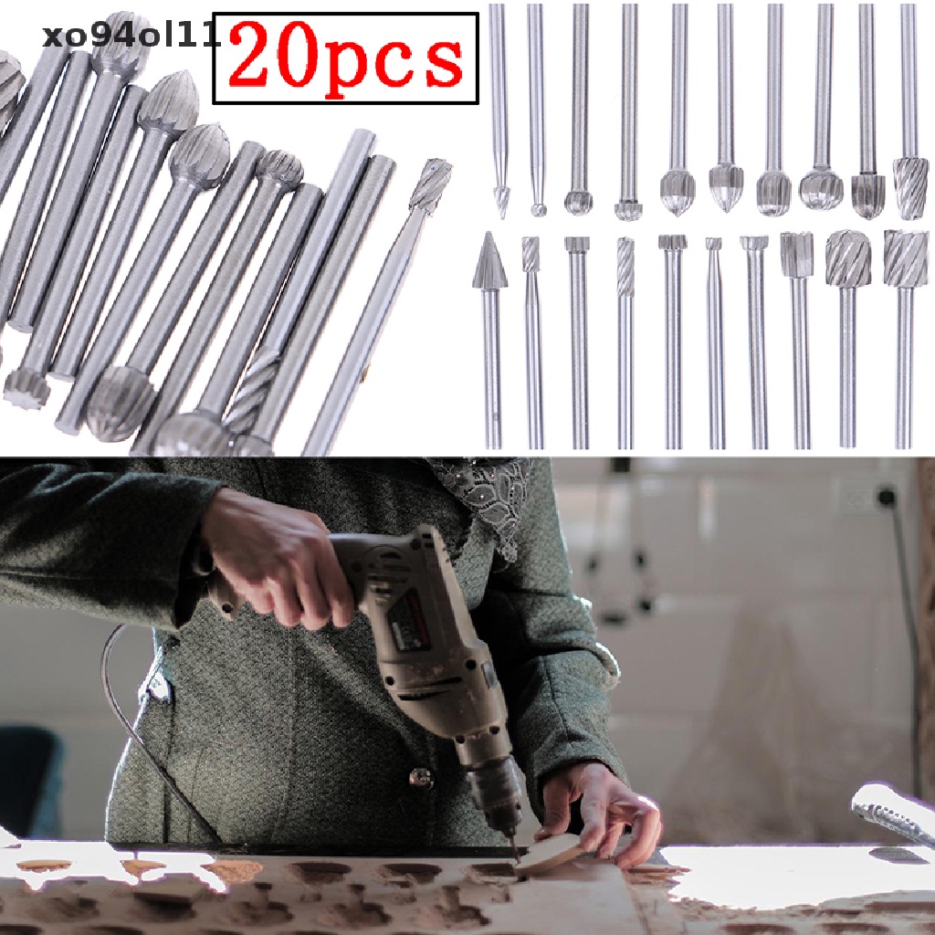 Xo 20pcs Tungsten Carbide Rotary Point Burr Die Grinder Shank Set 3 * 40mm OL