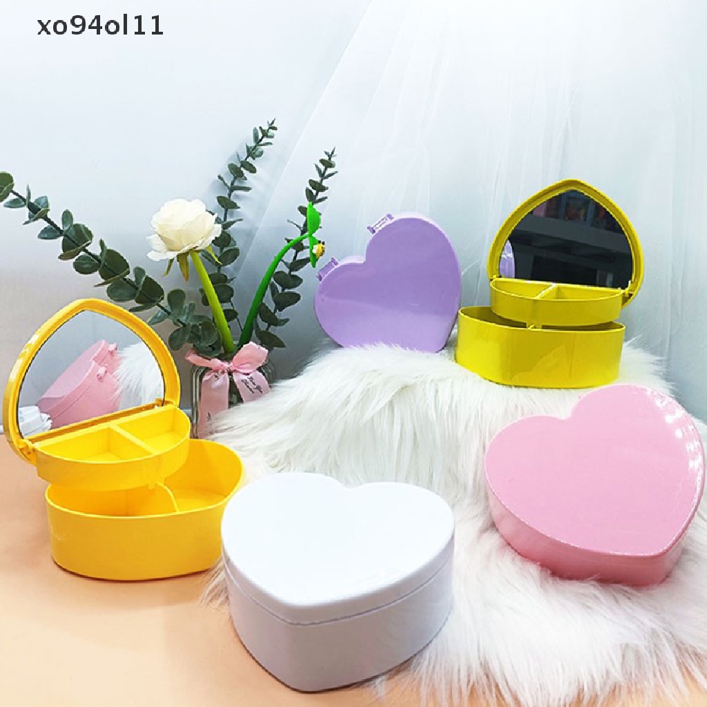 Xo Kotak Make Up Dengan Cermin Hadiah Untuk Gadis Bentuk Hati Penyimpanan Kosmetik Perhiasan Organizer Lucu Laci Meja Rak Anting Holder OL