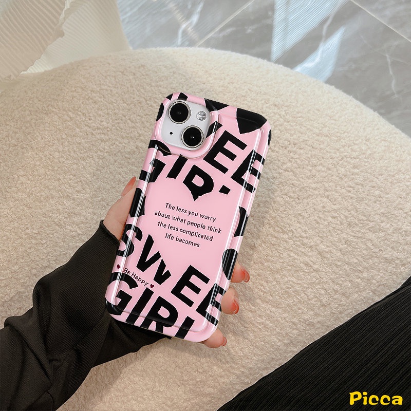 Ins Fashion Huruf Inggris Case Kompatibel Untuk IPhone 7Plus 8Plus XR 11 14 13 12 Pro MAX 6 6S Plus X XS MAX Cinta Hati Airbag Shockproof Transparan Lembut Tpu Phone Cover