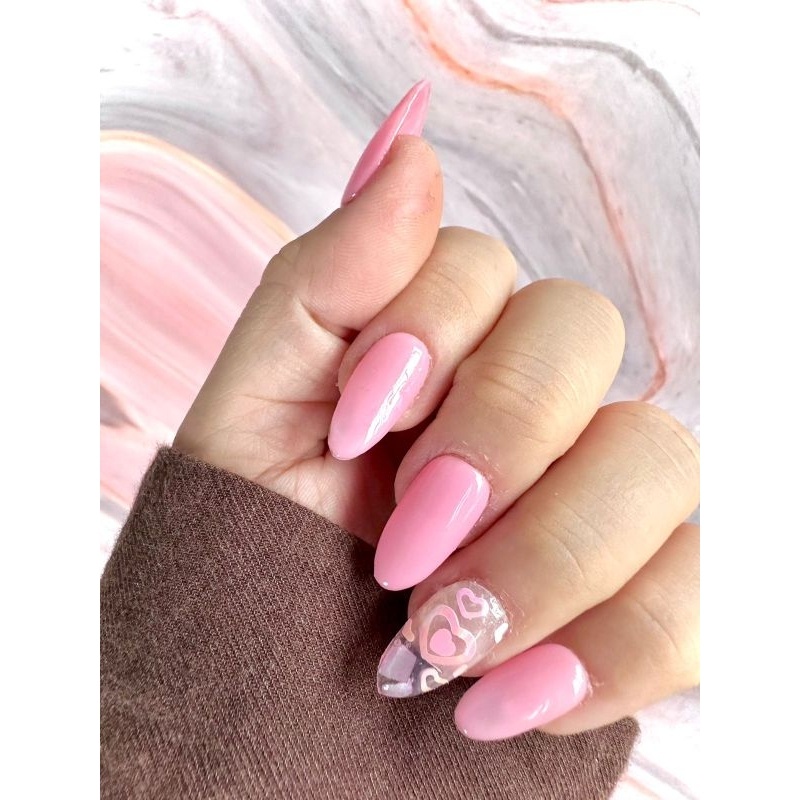 YKnails 028 press on nails pink love soft pink gel nails art kuku palsu pink fake on nails pink llov