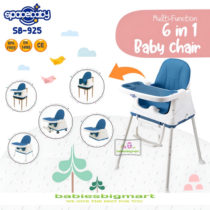 Kursi Makan Bayi SB 925 Spacebaby Chair 6IN1 Dengan Roda Multifunction Booster Space Baby Terbaru