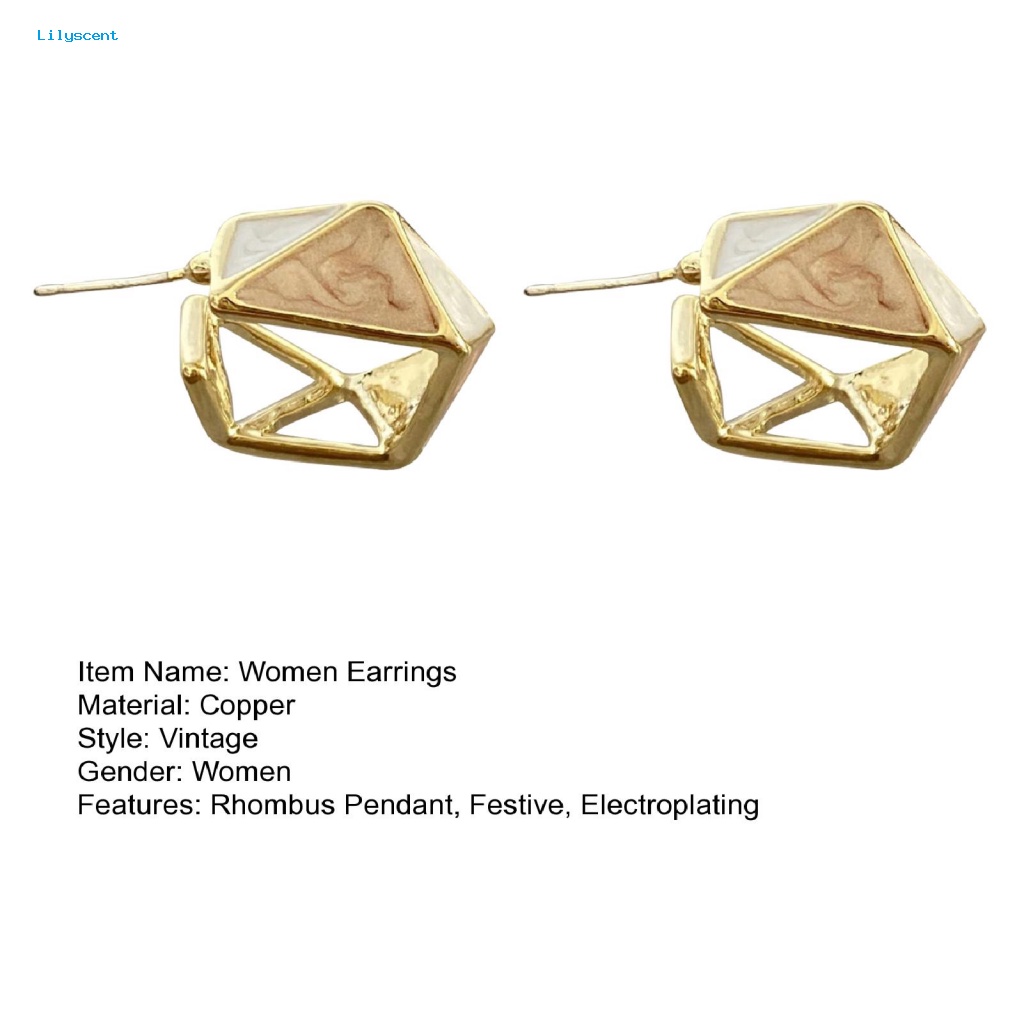 Lilyscent 1pasang Anting Wanita Elektroplating Untuk Tahun Baru Cina Belah Ketupat Menjuntai Anting Fashion Perhiasan Geometris