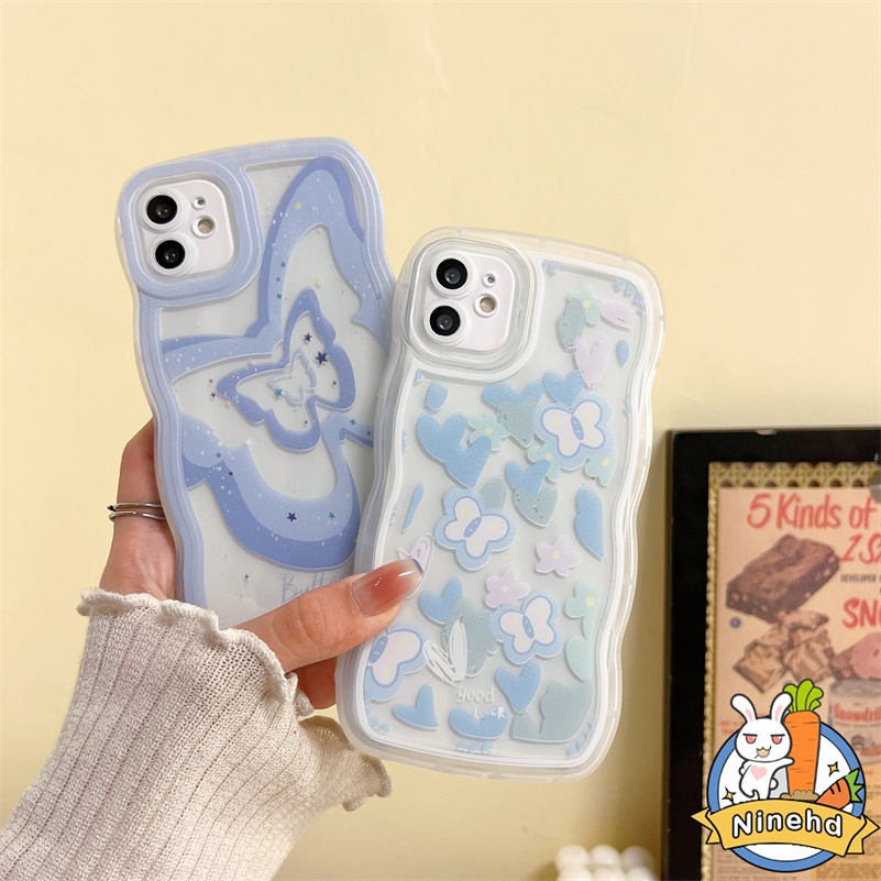 Huawei Y9 Prime 2019 Nova 7i Nova 9 7 SE Pro Nova Y90 Y70 Plus 5T 4e 3i 3e Y7A Y9s P30 Lite Honor 8X Motif Kupu-Kupu Cantik Transparan Shockproof Soft Wavy Edge Soft Phone Case Lembut