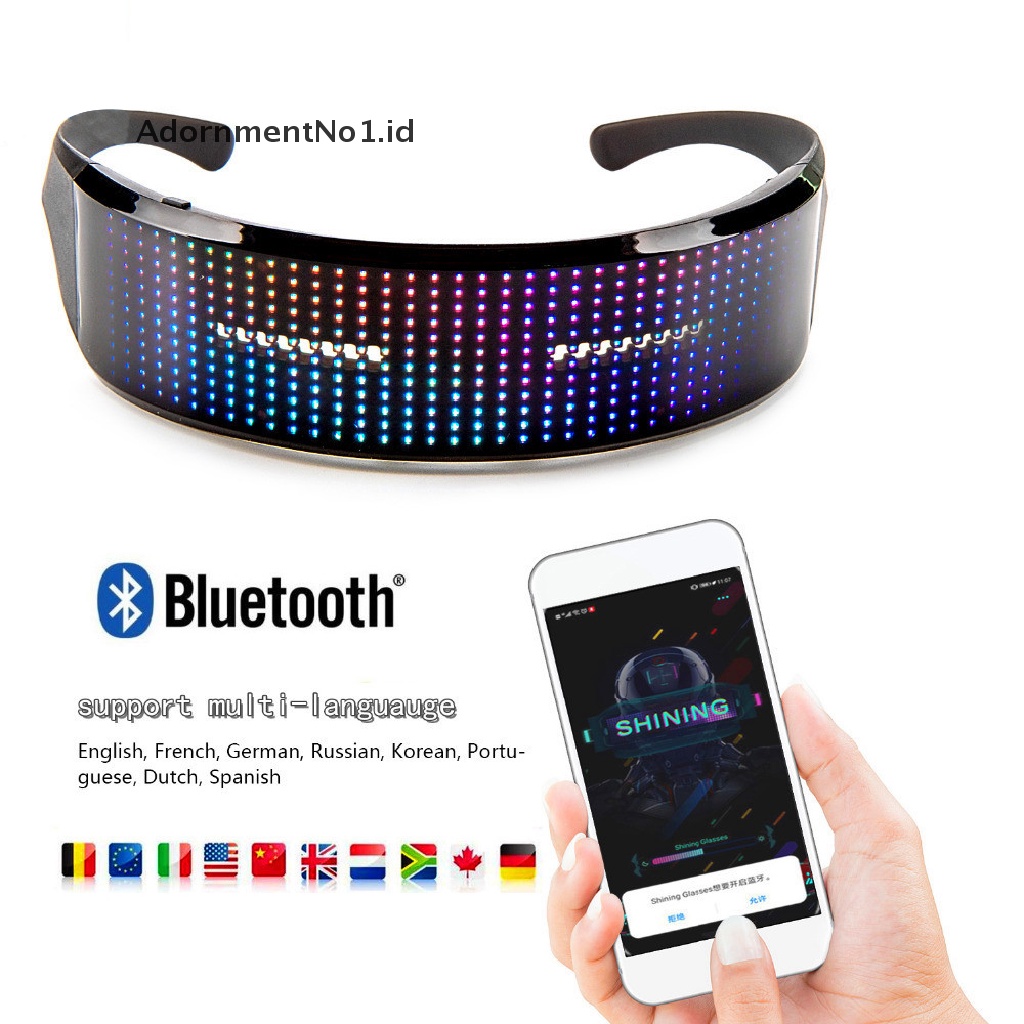 [AdornmentNo1] Kacamata Bluetooth LED Dapat Disesuaikan Untuk Dewasa Display Kedip Animasi Teks DIY [ID]