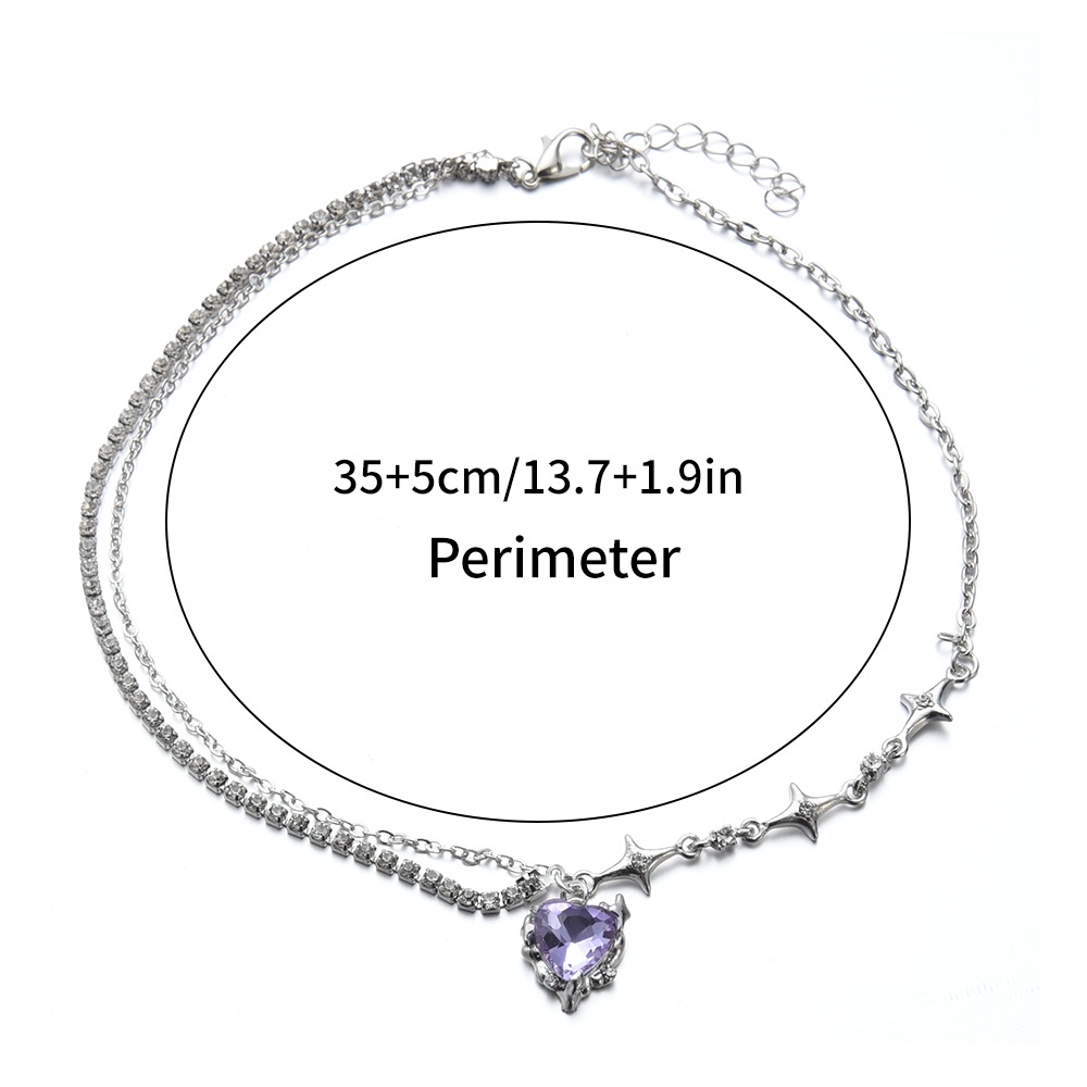 Women Y2K Style Crystal Star Heart Pendant Necklace/Ladies Light Luxury Charm Necklaces/Kalung Klavikula Punk Hip Hop Vintage/Kalung Rantai Kepribadian Perempuan/Chok Populer