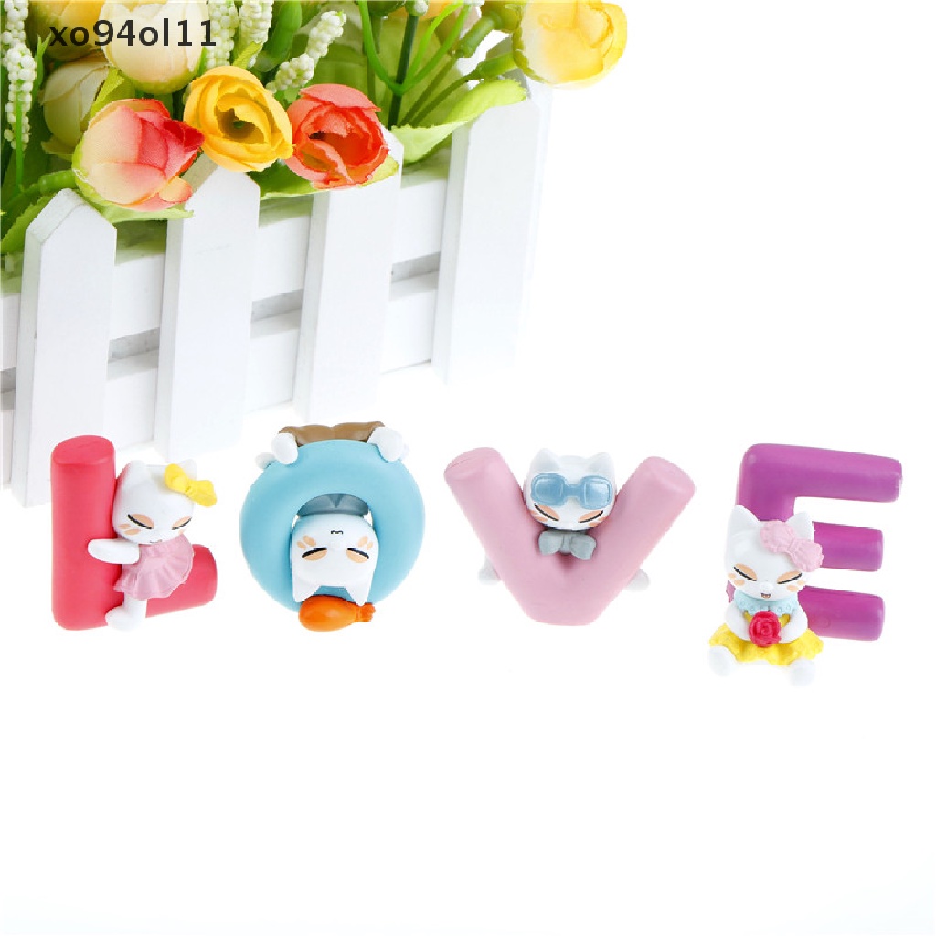 Xo 4pcs Patung Miniatur Resin Kucing Cinta Dekorasi Taman Rumah Boneka Lanskap Mikro OL