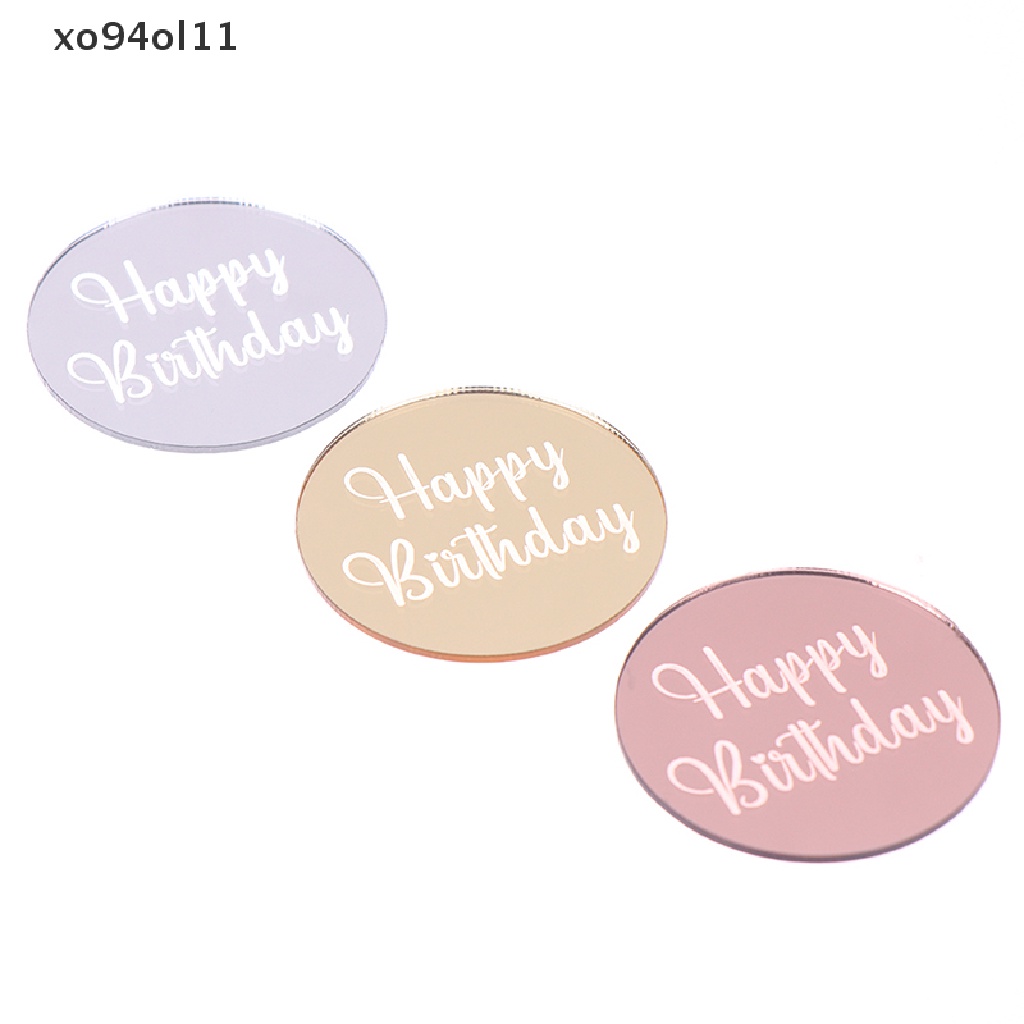 Xo 10pcsHappy Birthday Cake Toppers Mirror Acrylic Baking Cupcakes Dekorasi Kartu OL