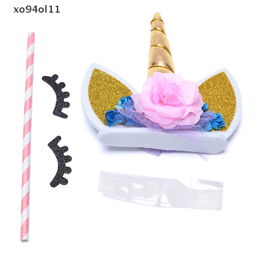 Xo 3pcs/Set Unicorn Tanduk Bulu Mata Topper Kue Ulang Tahun Dekorasi Pesta Ornamen Prop OL