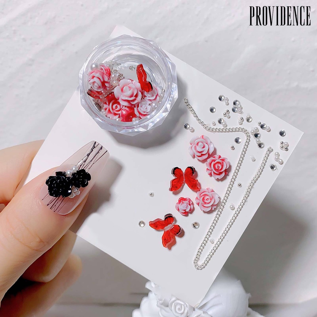 Providence 1kotak Nail Art Decor Shining Glitter High Gloss DIY Shiny Efek Visual Nail Camellia Bows Mix Chain Manicure Charm Nail Salon Supply